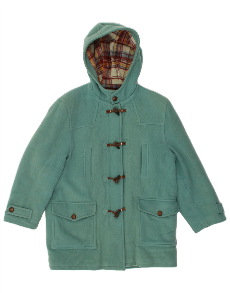 VINTAGE Womens Hooded Duffle Coat IT 42 Medium Turquoise Wool Vintage Vintage and Second-Hand Vintage from Messina Hembry 