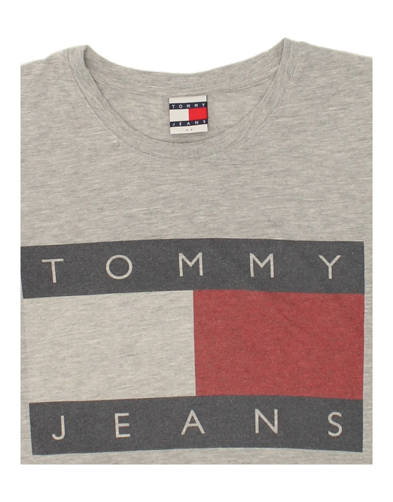 TOMMY HILFIGER Womens Crop Graphic T-Shirt Top UK 6 XS Grey Cotton Vintage Tommy Hilfiger and Second-Hand Tommy Hilfiger from Messina Hembry 