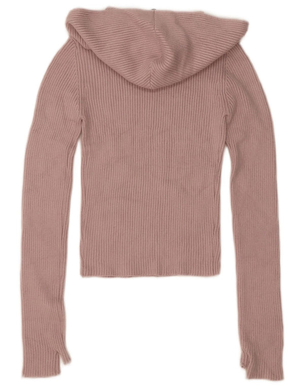 Zara Womens Crop Hooded Jumper Sweater UK 12 Medium Pink Viscose