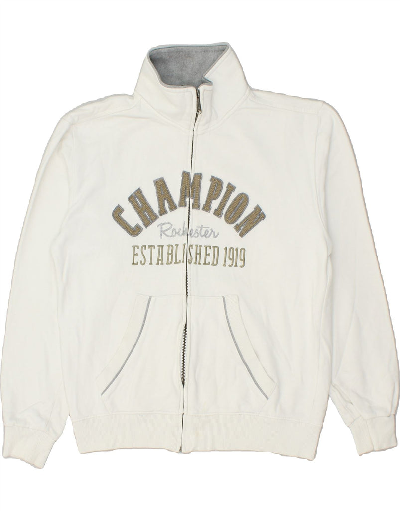 CHAMPION Womens Rochester Graphic Tracksuit Top Jacket UK 14 Medium White | Vintage Champion | Thrift | Second-Hand Champion | Used Clothing | Messina Hembry 