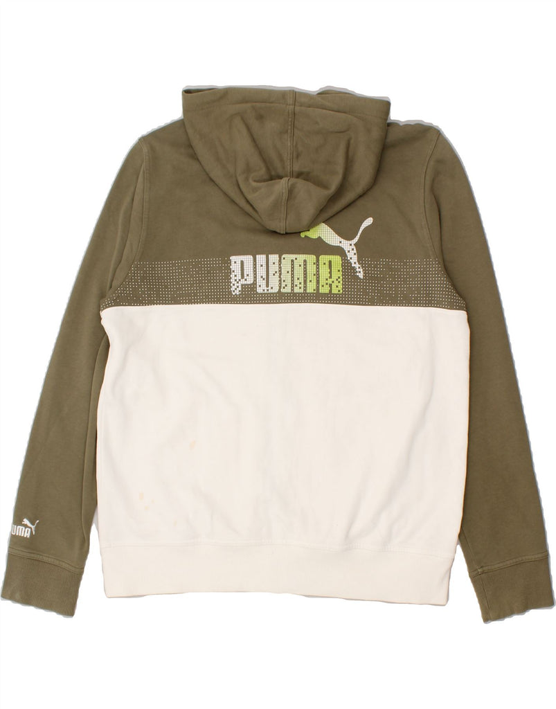 PUMA Mens Graphic Zip Hoodie Sweater Large White Colourblock Cotton | Vintage Puma | Thrift | Second-Hand Puma | Used Clothing | Messina Hembry 