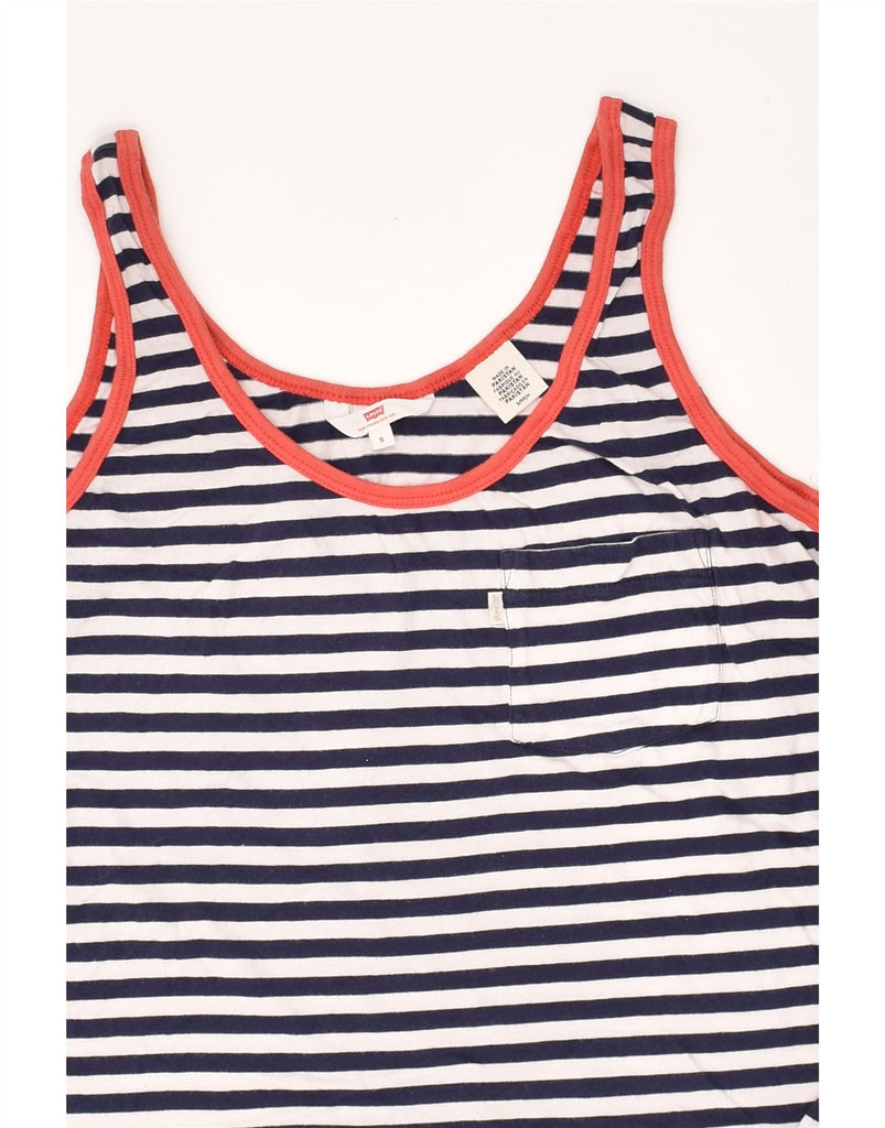 LEVI'S Womens Vest Top UK 10 Small Navy Blue Striped Cotton | Vintage Levi's | Thrift | Second-Hand Levi's | Used Clothing | Messina Hembry 