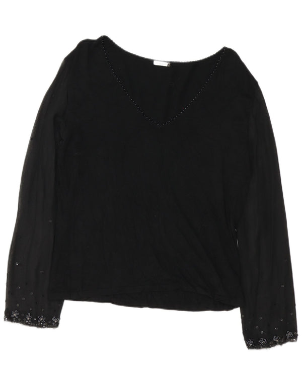 Marella Womens Long Sleeve Blouse Top UK 16 Large Black Floral Viscose