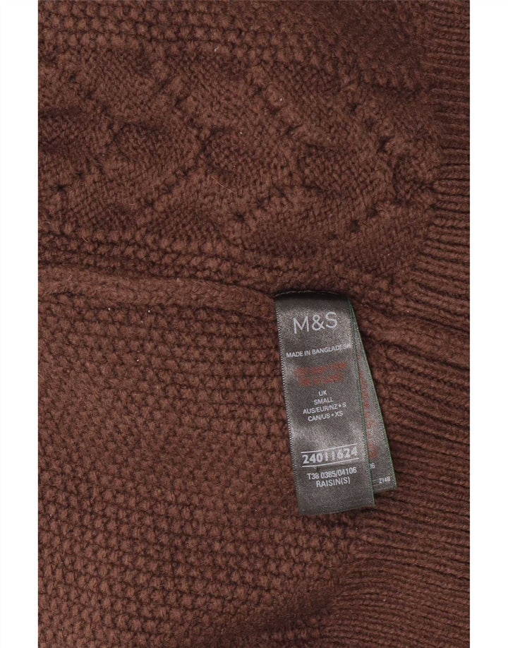 Marks & Spencer Womens Roll Neck Jumper Sweater UK 10 Small Brown Acrylic