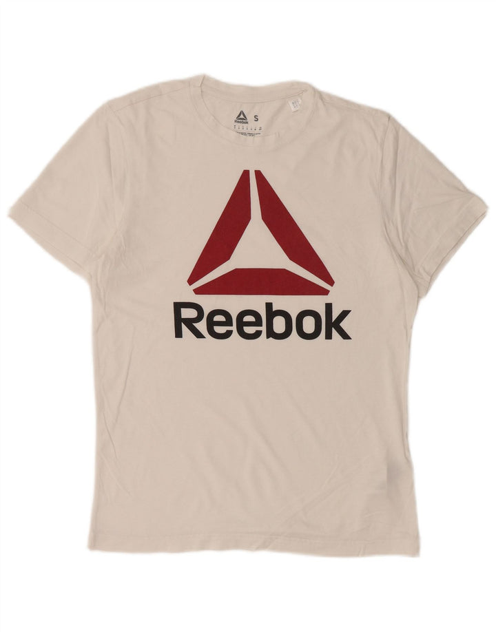 REEBOK Mens Graphic T-Shirt Top Small White Cotton