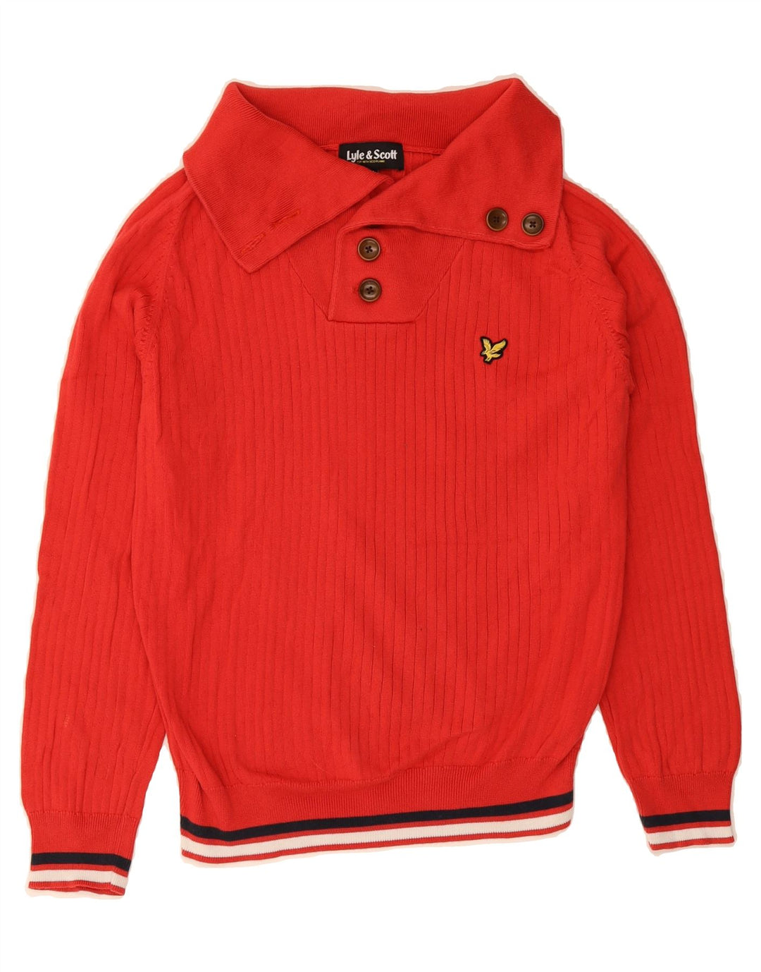 LYLE & SCOTT Womens Button Neck Jumper Sweater UK 14 Medium Red Cotton Vintage Lyle & Scott and Second-Hand Lyle & Scott from Messina Hembry 