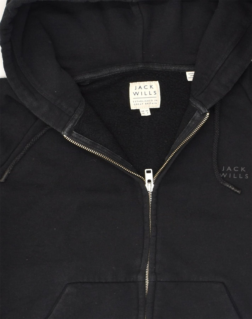 JACK WILLS Womens Graphic Zip Hoodie Sweater UK 10 Small Black Cotton | Vintage Jack Wills | Thrift | Second-Hand Jack Wills | Used Clothing | Messina Hembry 