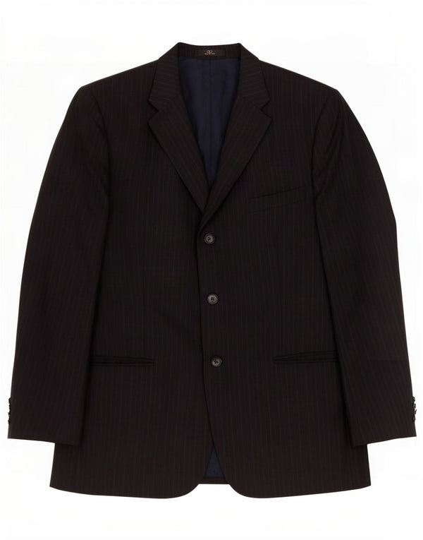 Valentino Mens 3 Button Blazer Jacket IT 54 2XL Black Pinstripe Classic