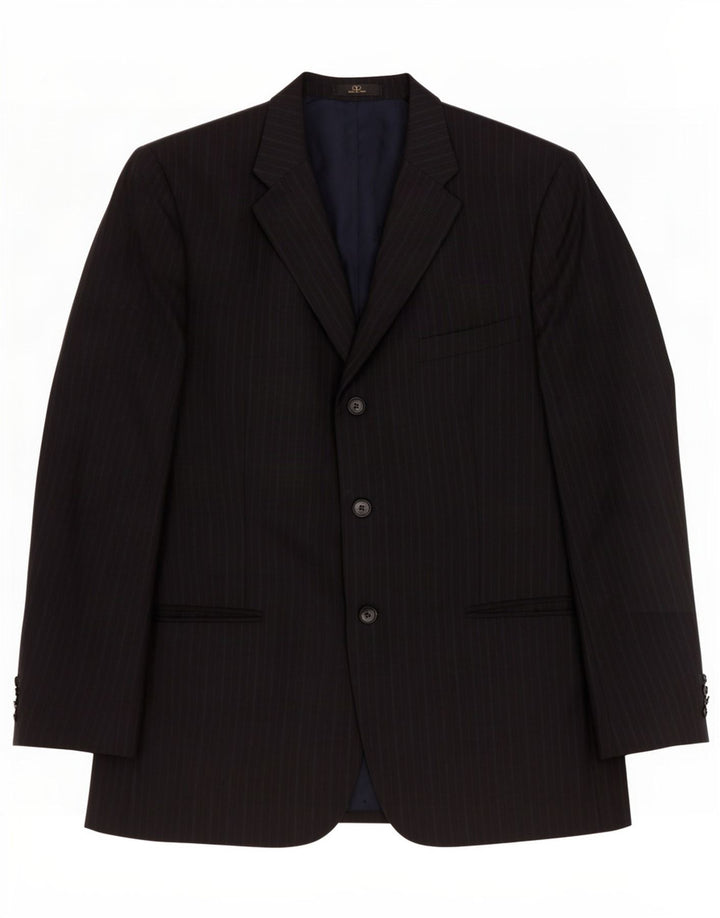 Valentino Mens 3 Button Blazer Jacket IT 54 2XL Black Pinstripe Classic