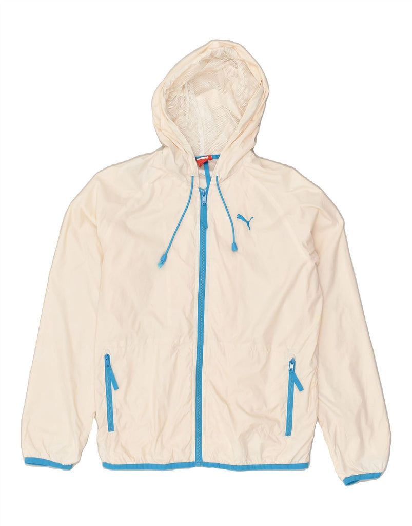 PUMA Mens Hooded Rain Jacket UK 38 Medium Off White Nylon | Vintage Puma | Thrift | Second-Hand Puma | Used Clothing | Messina Hembry 