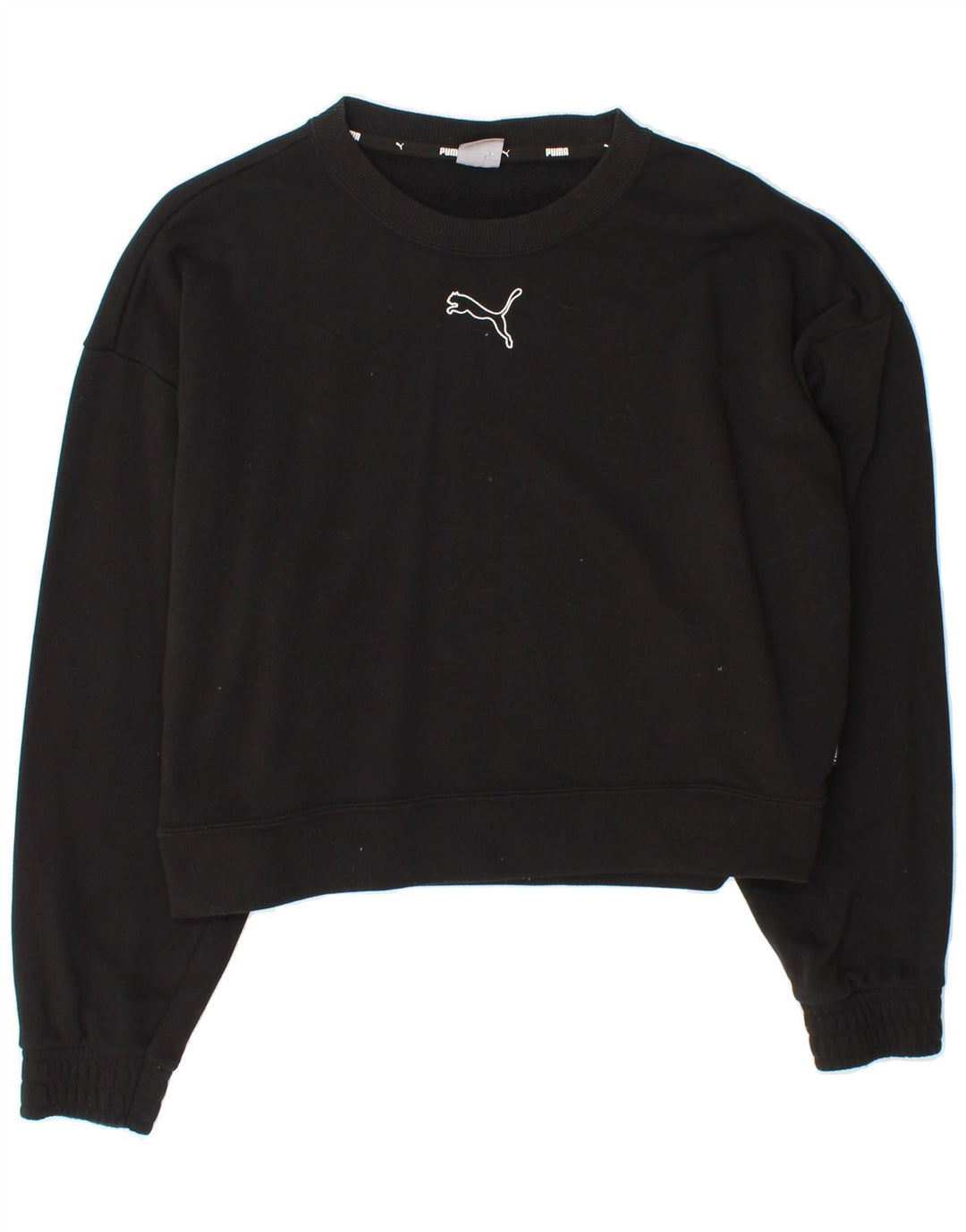 PUMA Womens Crop Sweatshirt Jumper UK 14 Medium Black Cotton Vintage Puma and Second-Hand Puma from Messina Hembry 