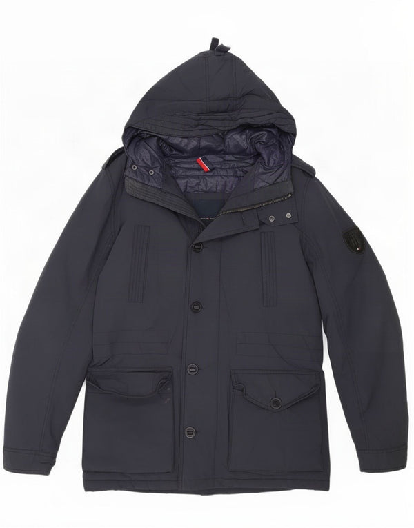 Tommy Hilfiger Mens Hooded Parka Jacket UK 40 Large Navy Blue Cotton