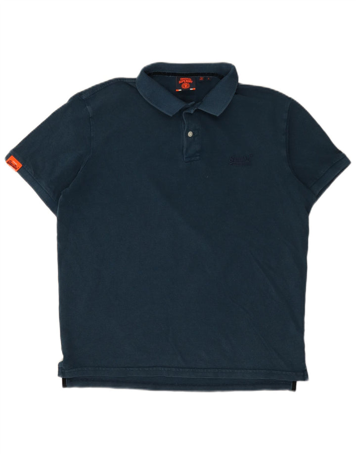 Superdry Mens Polo Shirt Large Navy Blue Cotton