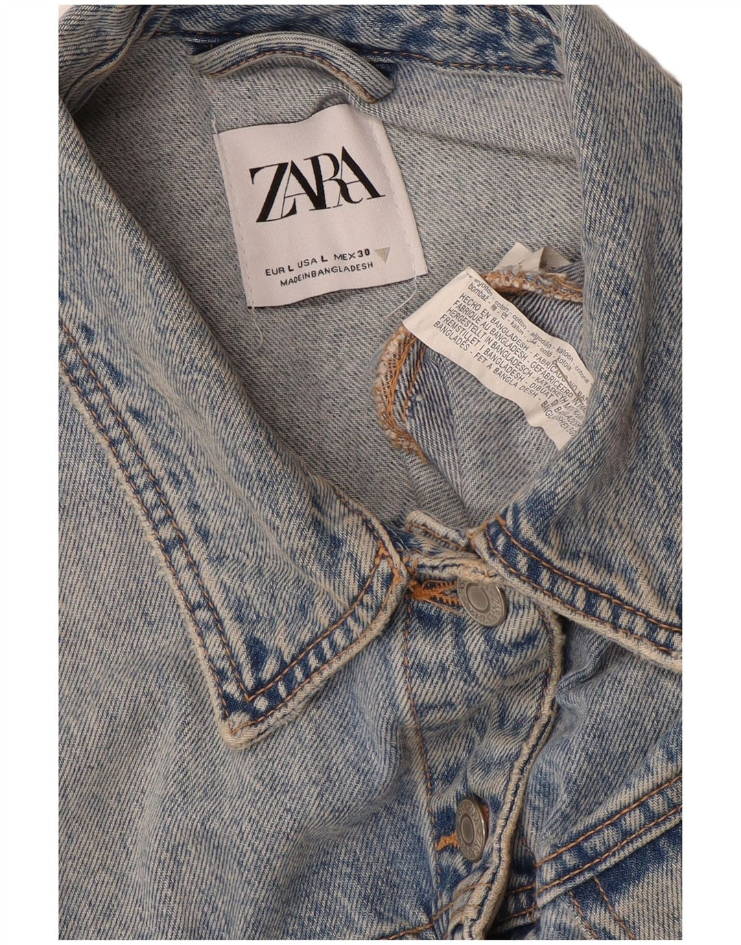 Zara Womens Crop Denim Jacket UK 16 Large Blue Cotton