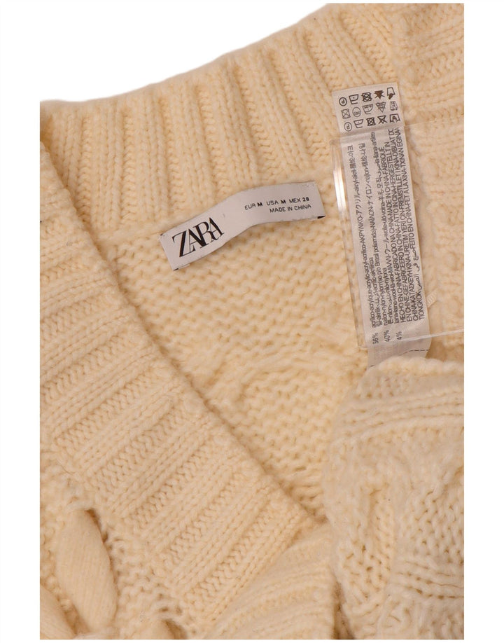 ZARA Womens Crop Vest Tank Top UK 14 Medium Off White Acrylic