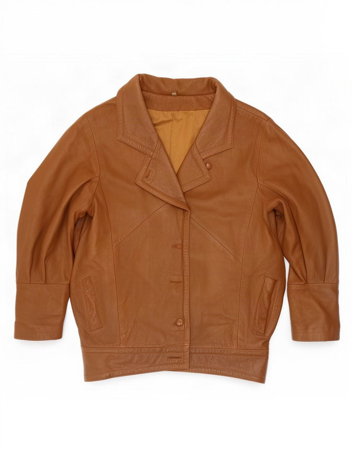 Vintage Womens Batwing Leather Coat EU 40 Medium Brown