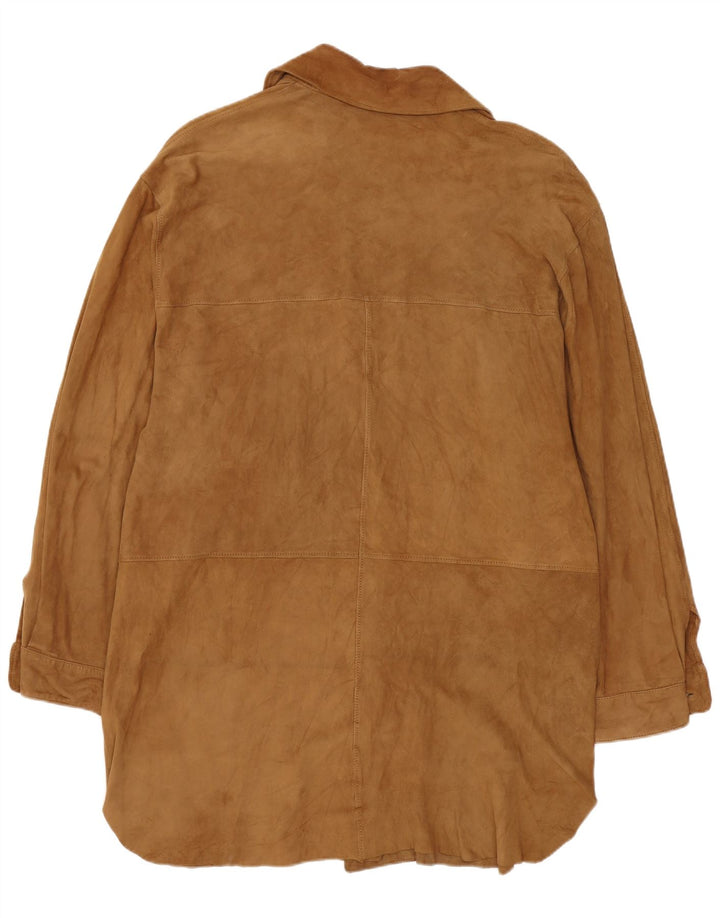 Vintage Womens Suede Overcoat IT 42 Medium Beige Leather