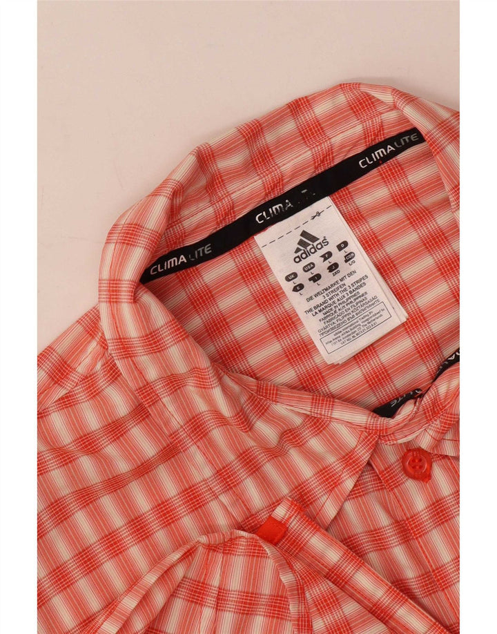 Adidas Mens Climalite Short Sleeve Shirt Large Orange Check Polyester