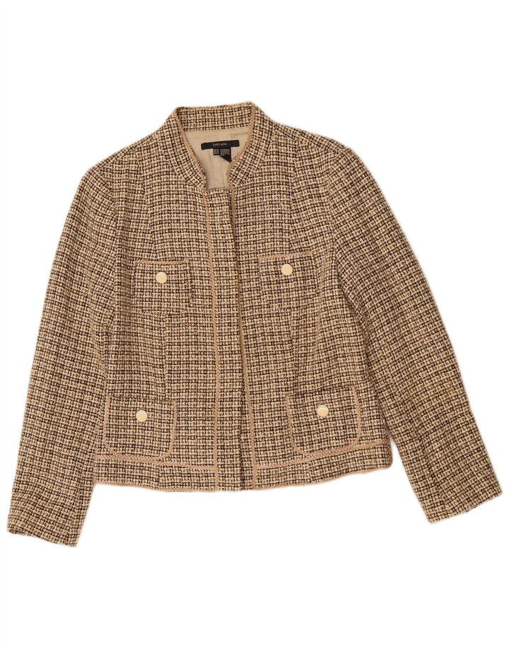 Zara Womens Blazer Jacket EU 42 Large Beige Check Acrylic