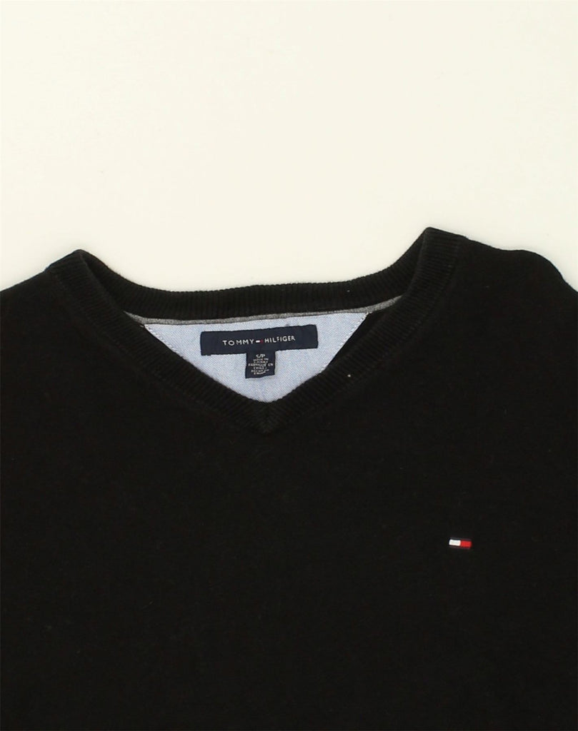 TOMMY HILFIGER Mens V-Neck Jumper Sweater Small Black Cotton | Vintage Tommy Hilfiger | Thrift | Second-Hand Tommy Hilfiger | Used Clothing | Messina Hembry 