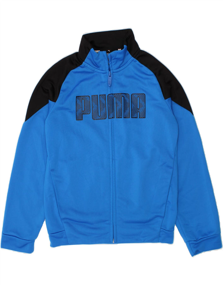 PUMA Boys Graphic Tracksuit Top Jacket 7-8 Years Small  Blue Colourblock Vintage Puma and Second-Hand Puma from Messina Hembry 