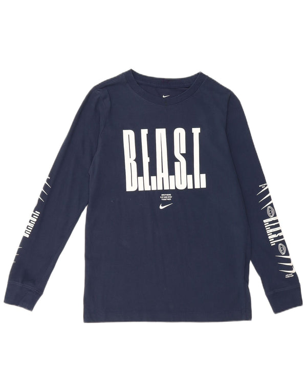 Nike Boys Graphic Top Long Sleeve 10-11 Years Medium Navy Blue Cotton
