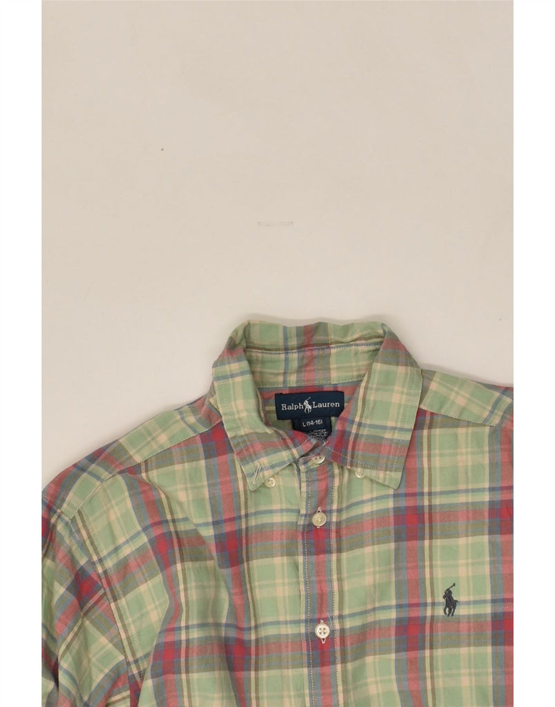 POLO RALPH LAUREN Boys Shirt 14-15 Years Large  Green Check Cotton | Vintage Polo Ralph Lauren | Thrift | Second-Hand Polo Ralph Lauren | Used Clothing | Messina Hembry 