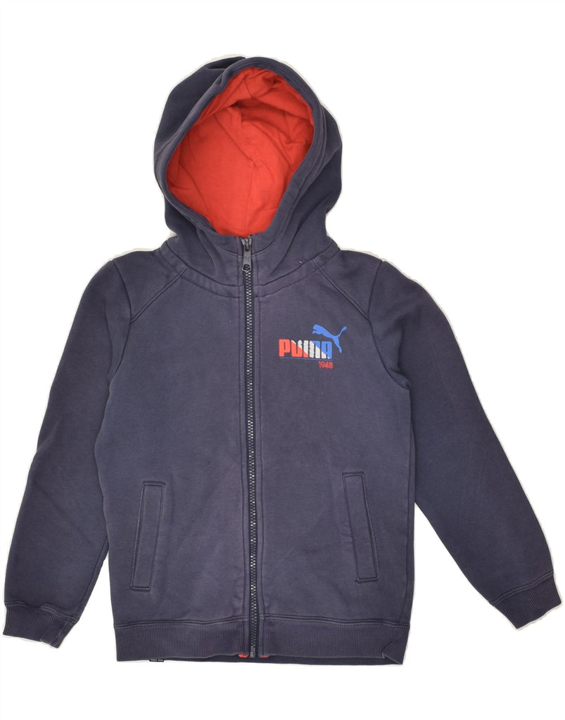 PUMA Boys Graphic Zip Hoodie Sweater 7-8 Years Small Navy Blue Cotton | Vintage Puma | Thrift | Second-Hand Puma | Used Clothing | Messina Hembry 