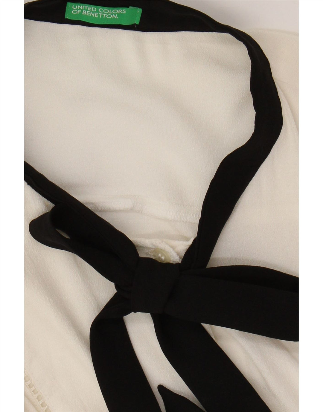 BENETTON Womens Bow Tie Shirt Blouse UK 16 Large White Colourblock Viscose