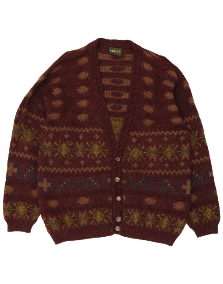 Vintage Mens Cardigan Sweater IT 50 Medium Brown Fair Isle Alpaca Wool