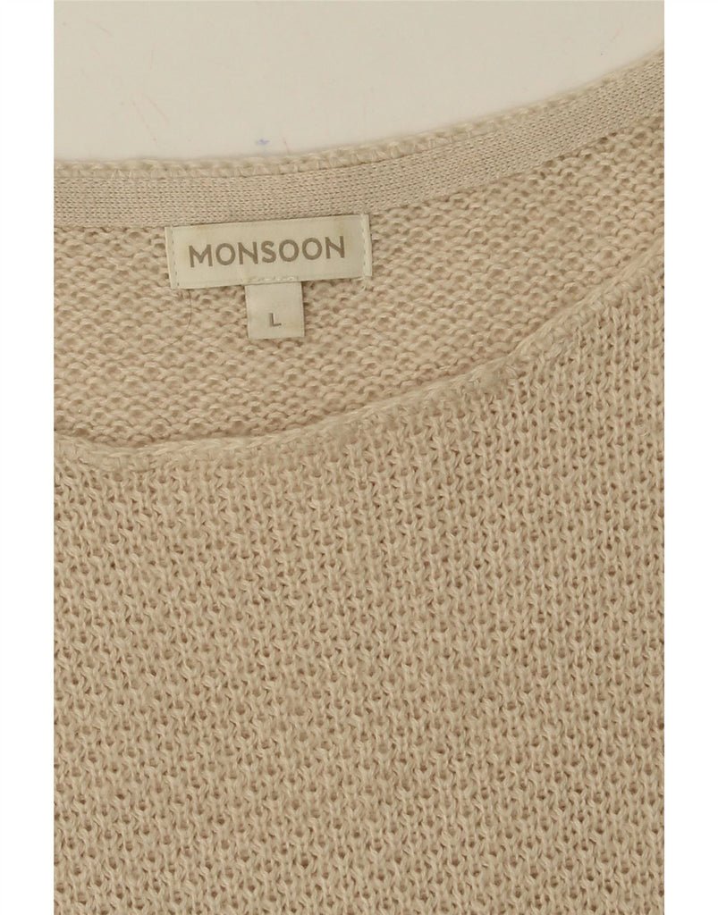 MONSOON Womens Crop 3/4 Sleeve Boat Neck Jumper Sweater UK 16 Large Beige Vintage Monsoon and Second-Hand Monsoon from Messina Hembry 