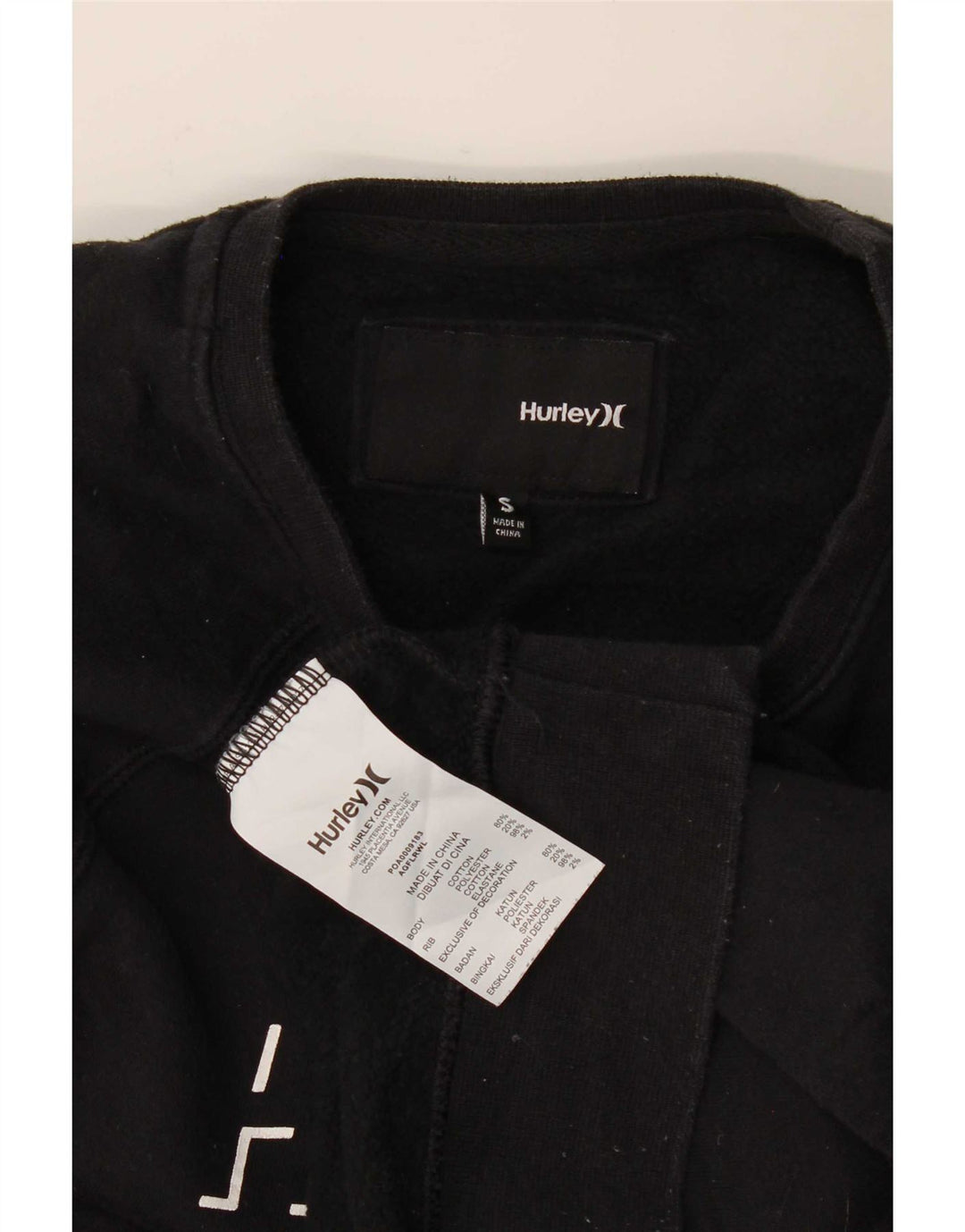 Hurley Womens Oversized Crop Graphic Sweatshirt Jumper UK 10 Small Black
