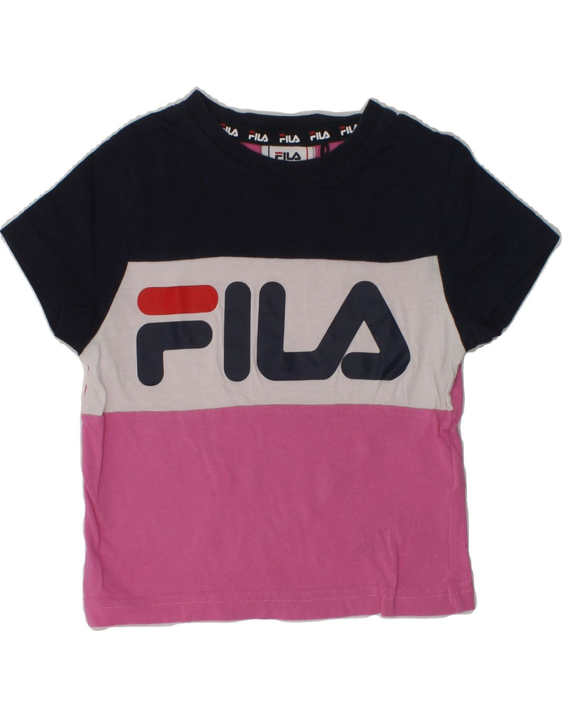 FILA Baby Girls Graphic T-Shirt Top 18-24 Months Pink Colourblock Cotton | Vintage Fila | Thrift | Second-Hand Fila | Used Clothing | Messina Hembry 