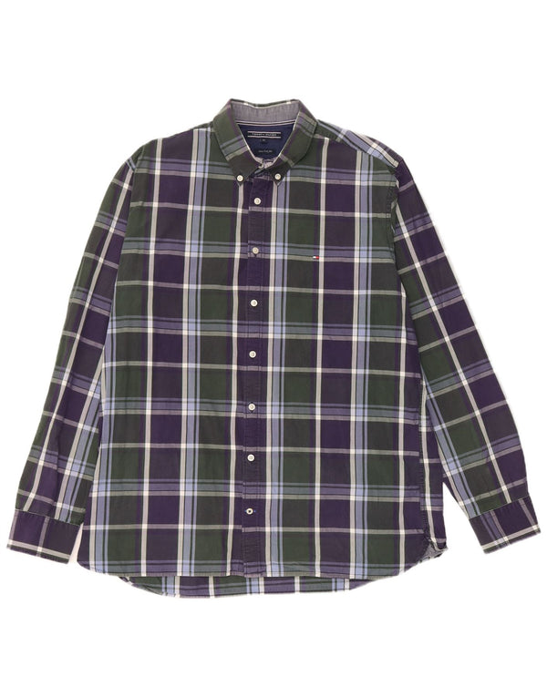 Tommy Hilfiger Mens New York Fit Shirt XL Navy Blue Check Cotton