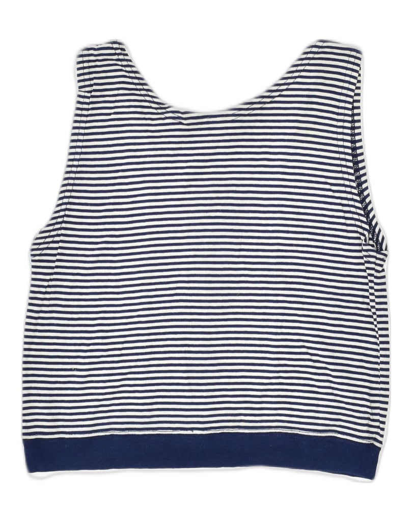 VINTAGE Womens Graphic Vest Top UK 10 Small Navy Blue Striped Nautical | Vintage Vintage | Thrift | Second-Hand Vintage | Used Clothing | Messina Hembry 