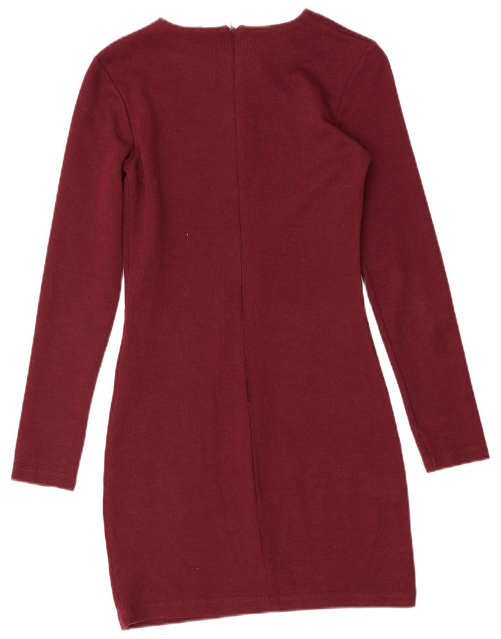 Zara Womens Long Sleeve Sheath Dress UK 8 Small Maroon Polyester