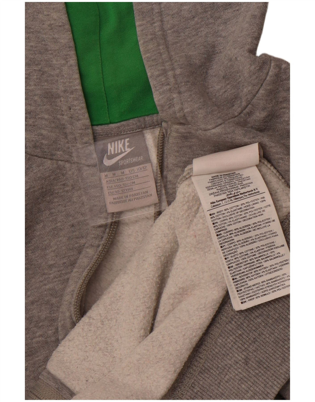 NIKE Girls Zip Hoodie Sweater 10-11 Years Medium Grey Cotton