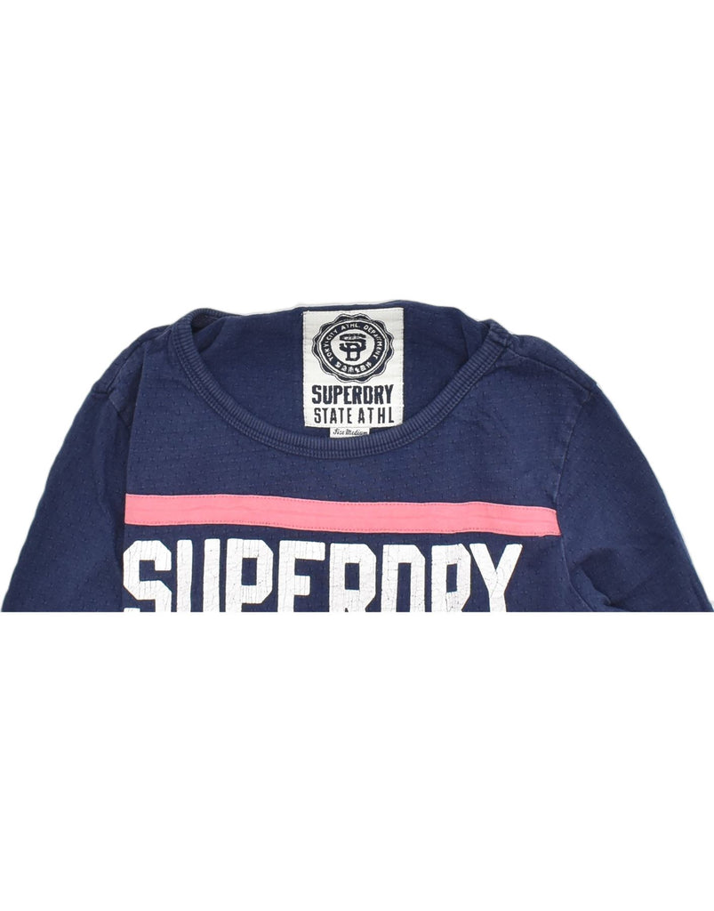 SUPERDRY Womens Graphic Sweatshirt Jumper UK 12 Medium Navy Blue Cotton | Vintage | Thrift | Second-Hand | Used Clothing | Messina Hembry 