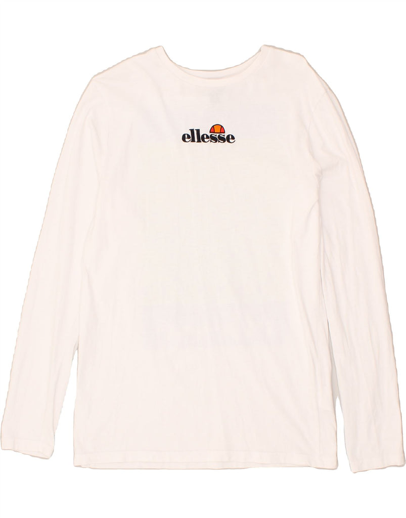 ELLESSE Mens Graphic Top Long Sleeve Small White Cotton | Vintage Ellesse | Thrift | Second-Hand Ellesse | Used Clothing | Messina Hembry 