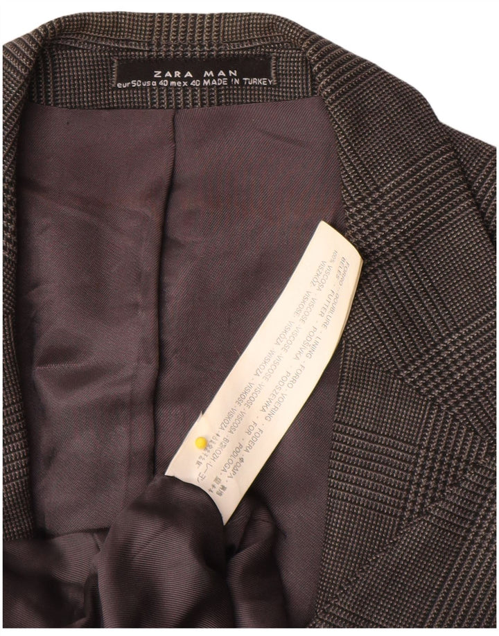ZARA Mens 2 Button Blazer Jacket EU 50 Medium Grey Houndstooth Viscose