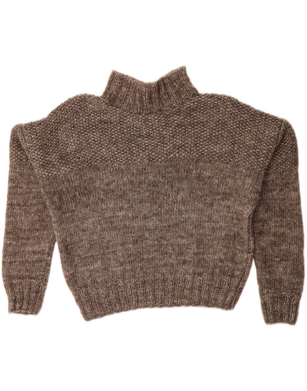 Vintage Womens Crop Turtle Neck Jumper Sweater UK 18 XL Brown Flecked