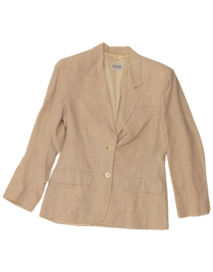 Benetton Womens 2 Button Blazer Jacket IT 40 Small Beige Linen