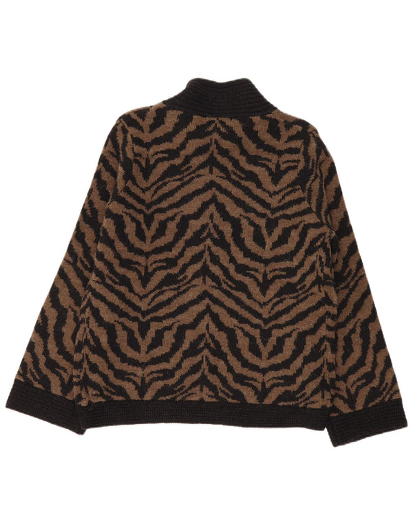 Marks & Spencer Womens Cardigan Sweater UK 18 XL Brown Animal Print Acrylic
