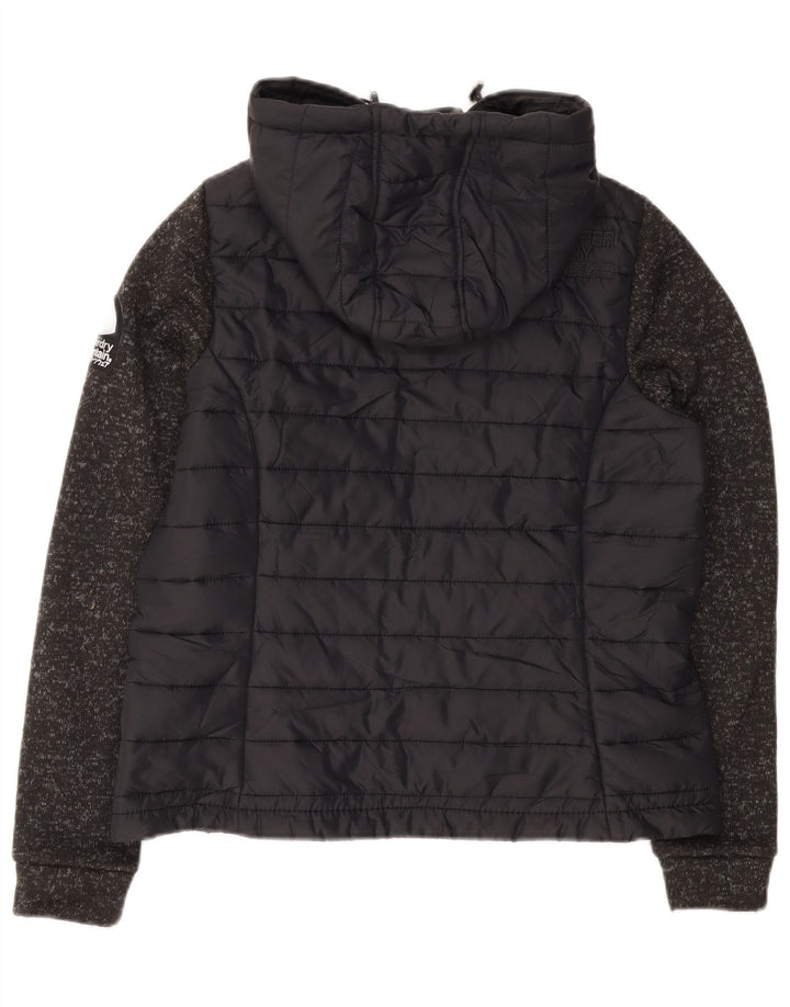 Superdry Womens Hooded Padded Jacket UK 16 Large Black Flecked Polyester