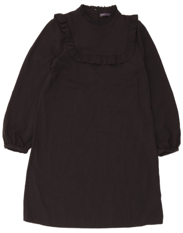 Marks & Spencer Womens Long Sleeve Shift Dress UK 12 Medium Black
