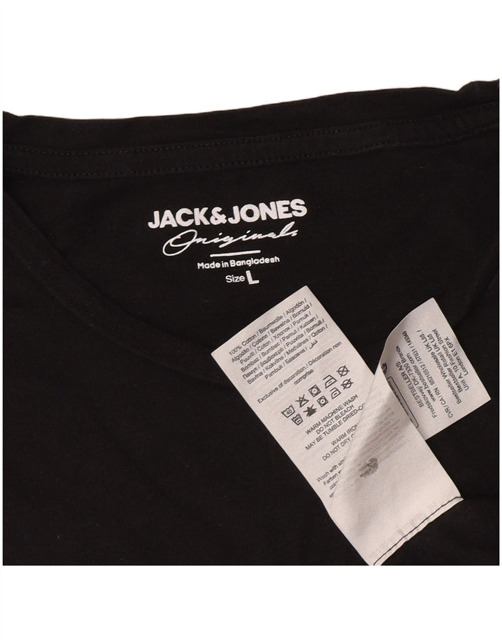 Jack & Jones Mens Graphic T-Shirt Top Large Black Cotton