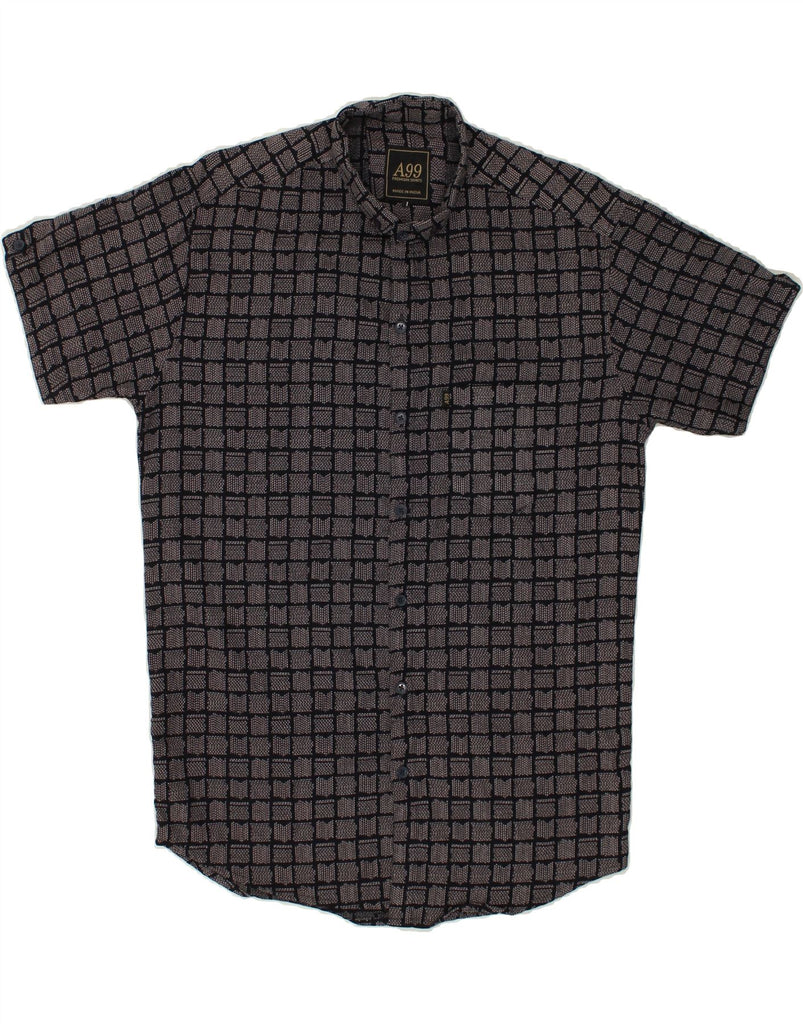 VINTAGE Mens Short Sleeve Shirt Large Grey Check Vintage Vintage and Second-Hand Vintage from Messina Hembry 