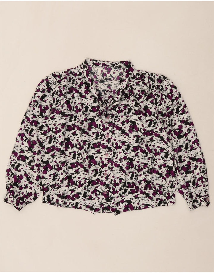 VINTAGE Womens Abstract Pattern Front Tie Shirt Blouse UK 14 Large Purple Vintage Vintage and Second-Hand Vintage from Messina Hembry 