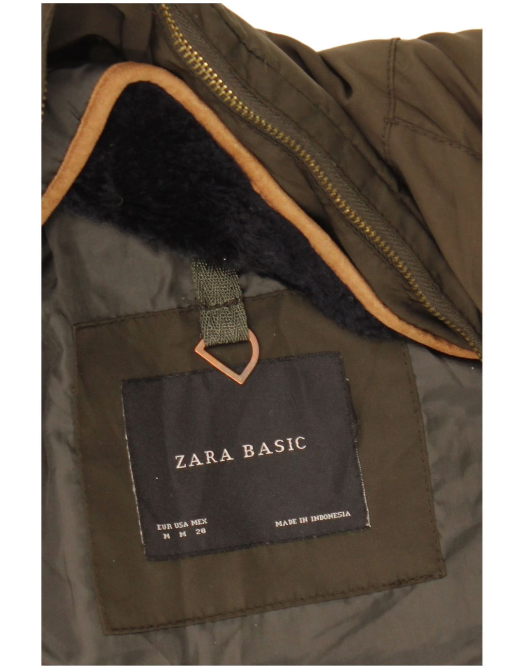 Zara Womens Hooded Padded Jacket UK 14 Medium Khaki