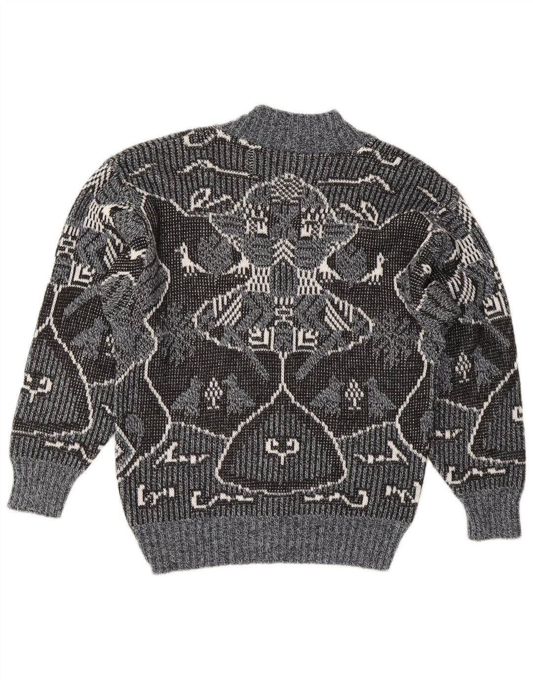 Vintage Womens V-Neck Jumper Sweater IT 48 XL Grey Fair Isle Polyacrylic